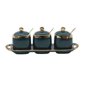 Set ceramic pentru condimente în stil chinezesc — recipient pentru sare, recipient pentru sos de soia, oțet, borcan pentru ulei de ardei iute și cutie pentru condimente