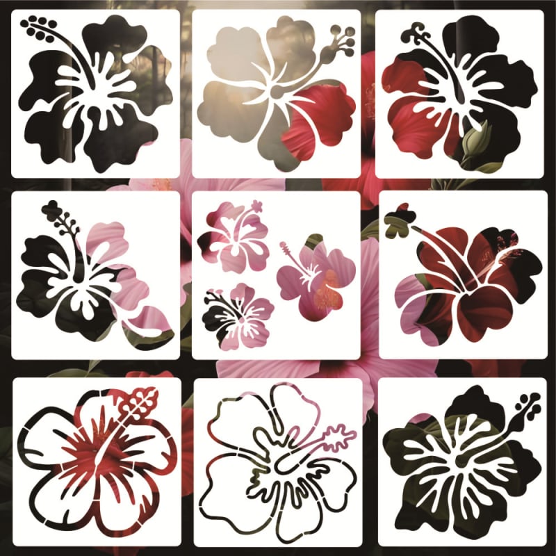 Șablon de pictură cu hibiscus decupat – dh339, Material PET, Brand Other, IP autorizare: Nu, Importat: Nu