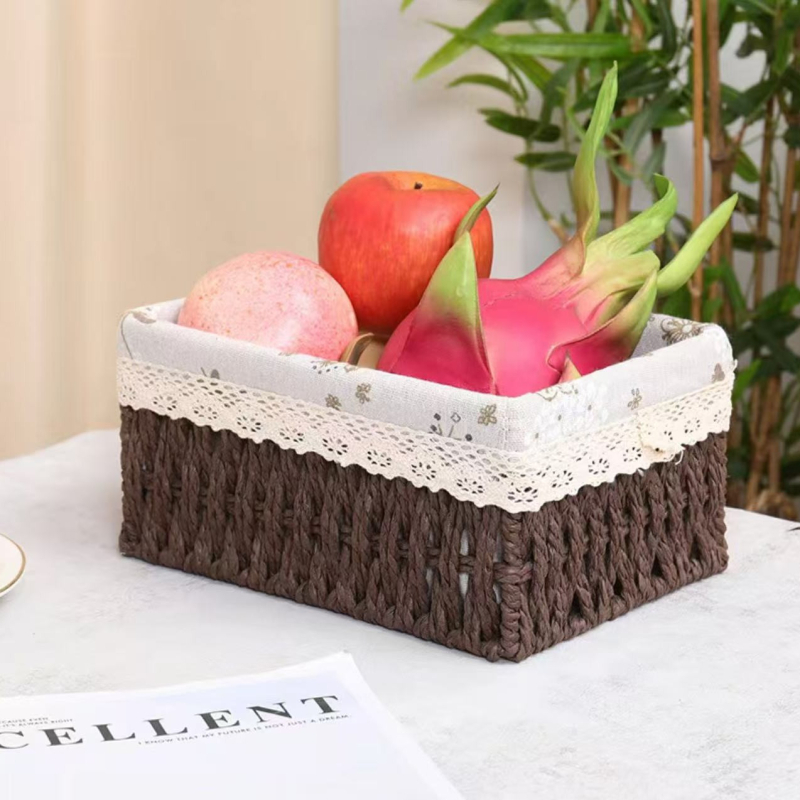 Pleteni spremnik za pohranu s poklopom, 18 L, papirnati uža i bojani željezni okvir, prugasti uzorak, moderni minimalistički stil
