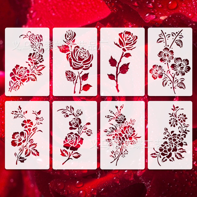 Șablon de pictură cu trandafiri – decor DIY, material PET, brand Other, nu este importat, IP neautorizat