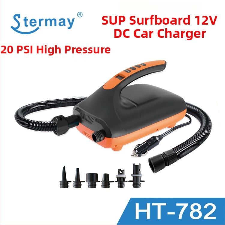 Elektromos levegőpumpa SUP deszkákhoz HT-782; alkalmas felfújható SUP deszkákhoz; nyomás 20 PSI; súly 1,92 kg
