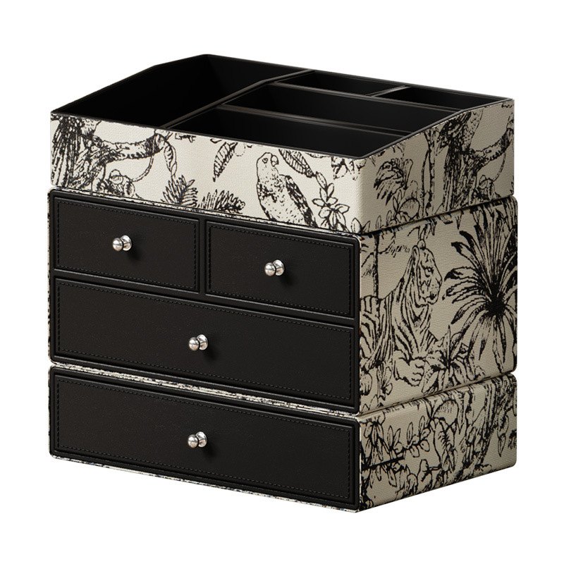 Cutie de depozitare pentru cosmetice - Piele, Capacitate mare, Organizator cu mai multe compartimente pentru pensule și rujuri, Personalizabilă