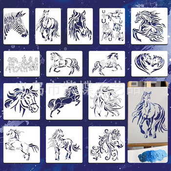 Șablon DIY pentru pictură cu cal în galop, PET, pentru graffiti pe perete
