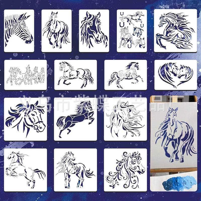 Șablon DIY pentru pictură cu cal în galop, PET, pentru graffiti pe perete