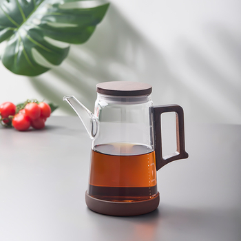 Recipient de ulei din sticlă cu capac și mâner din lemn de nuc, logo imprimat, stil modern minimalist