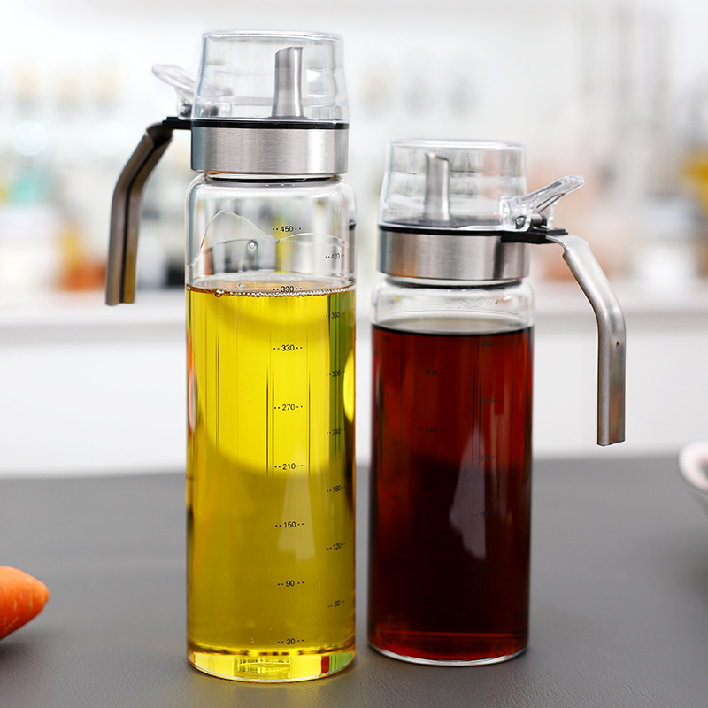 Sticlă de ulei din sticlă cu capac de presare, design minimalist modern, funcție de bază