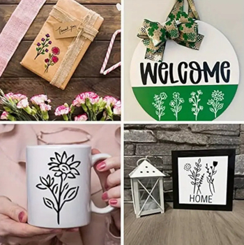 Șablon DIY pentru artă murală decupată - seria Flori și Iarbă, material PET, neimportat, fără autorizare IP