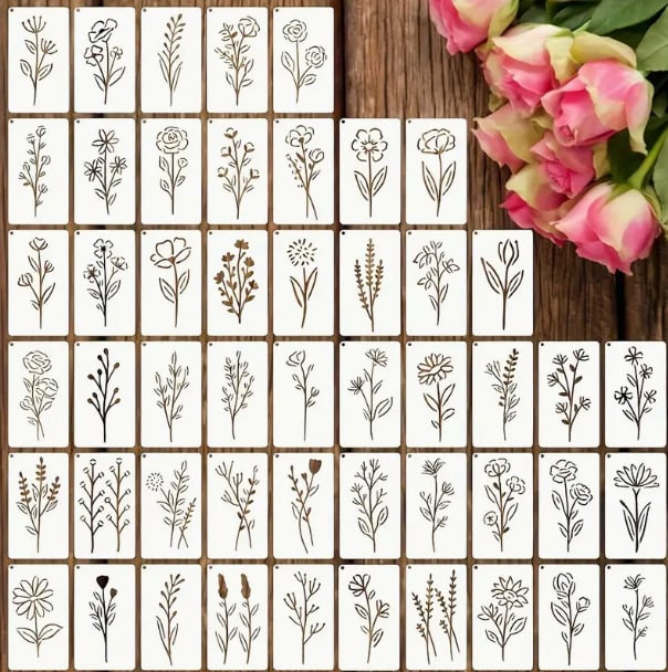 Șablon DIY pentru artă murală decupată - seria Flori și Iarbă, material PET, neimportat, fără autorizare IP