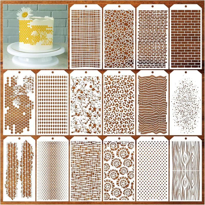 DIY Șablon Temă, 16 bucăți textură în carouri, tăiere geometrică cu decupaje, reutilizabil, Material: PTE