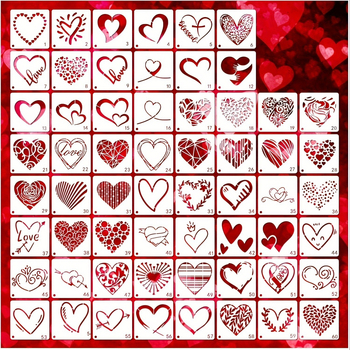 60 Șabloane de pictură cu inimă decupată — PET material