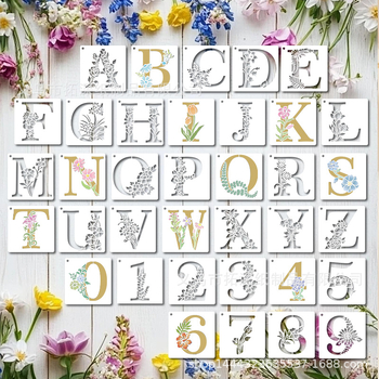 Șablon PET pentru DIY jurnalizare – modele cu flori, plante și litere în limba engleză (MB193, Brand Other)