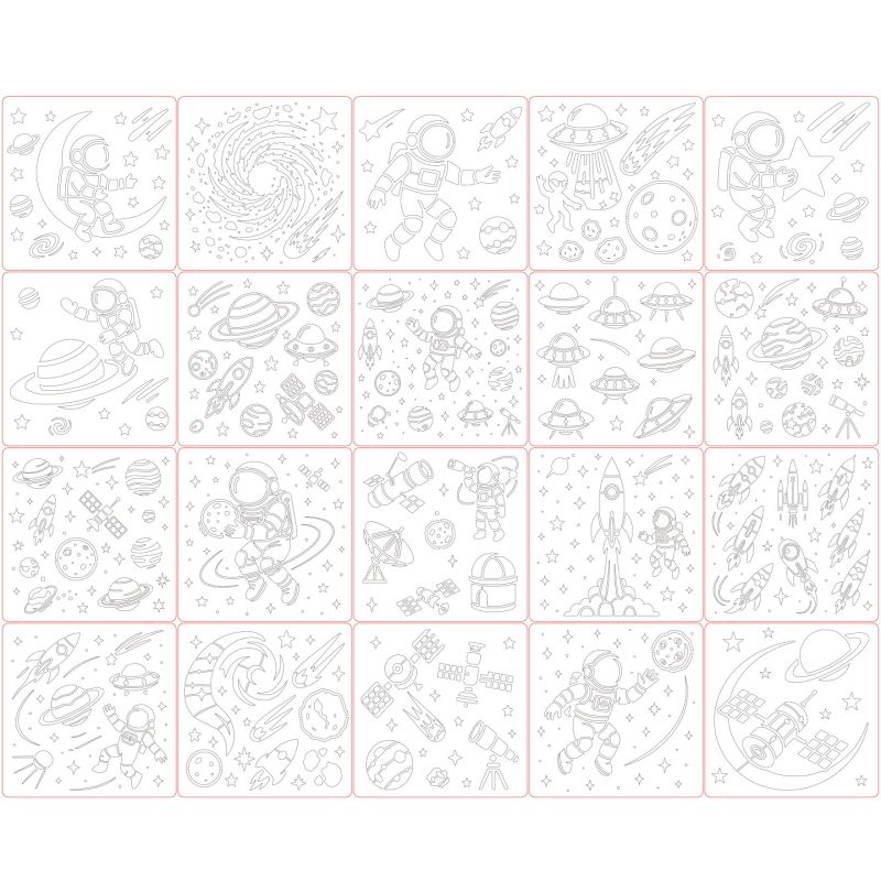 Șablon pentru pictură pe perete – astronaut spațial, DIY, PET, SJX-122, Yiwu City Purple Butterfly Crafts Factory