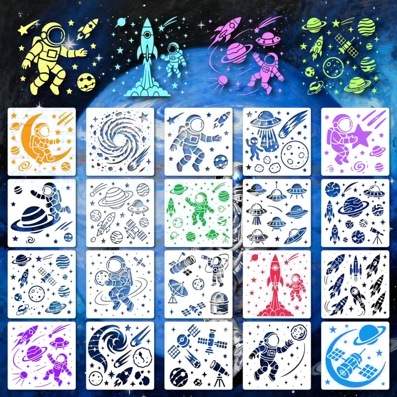 Șablon pentru pictură pe perete – astronaut spațial, DIY, PET, SJX-122, Yiwu City Purple Butterfly Crafts Factory