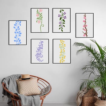 Șablon DIY pentru pictură cu decupaje, serie Viță de vie, 12 bucăți, PET material, reutilizabil