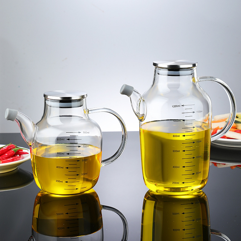 Recipient de ulei din sticlă cu marcaje de măsurare, stil premium, lux ușor, imprimare logo disponibil