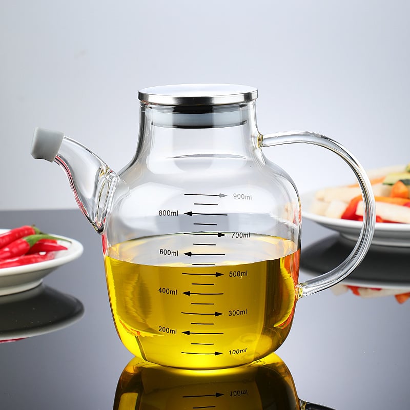 Recipient de ulei din sticlă cu marcaje de măsurare, stil premium, lux ușor, imprimare logo disponibil