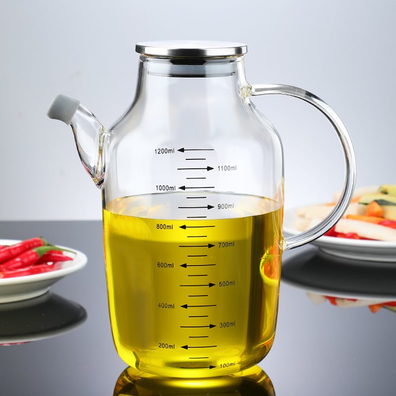 Recipient de ulei din sticlă cu marcaje de măsurare, stil premium, lux ușor, imprimare logo disponibil