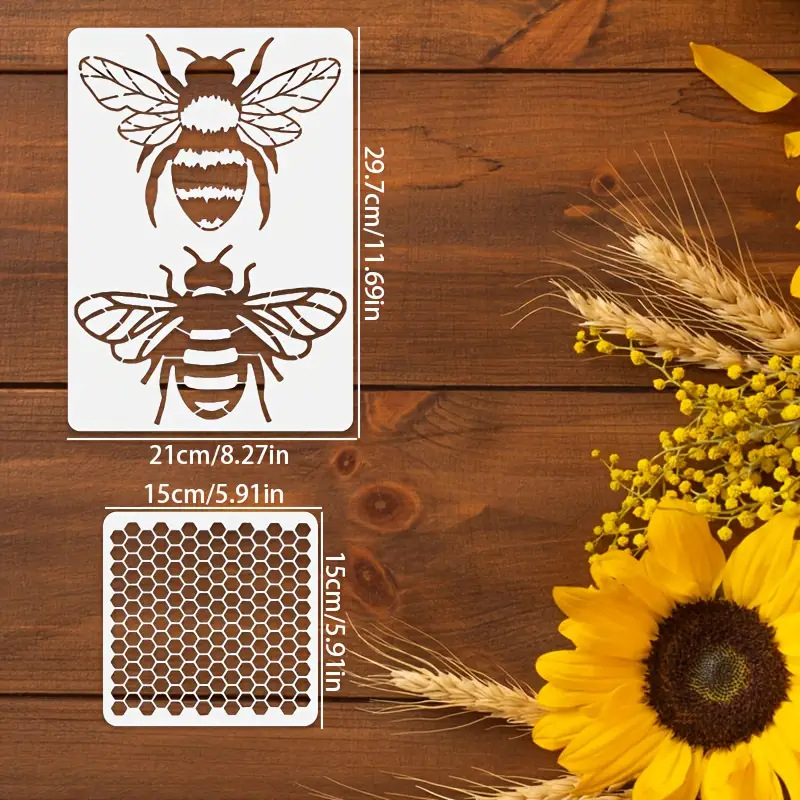 Șablon de pictură cu decupaj în formă de albină pentru decor de perete, placă de desen din PET