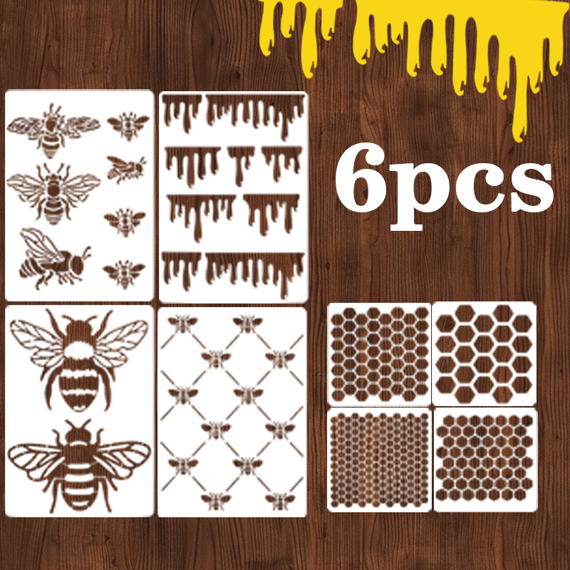 Șablon de pictură cu decupaj în formă de albină pentru decor de perete, placă de desen din PET