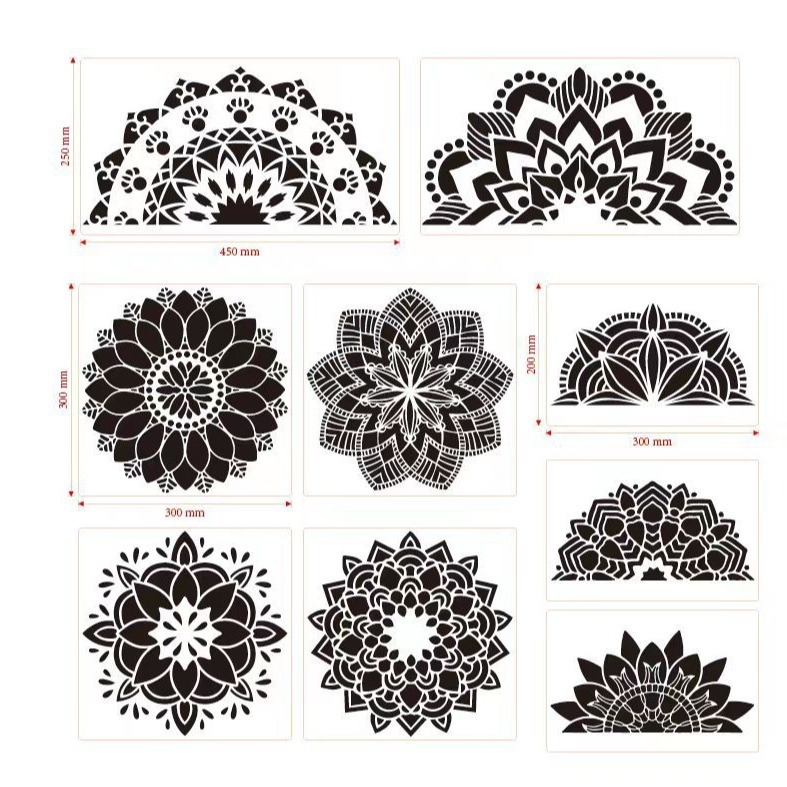Kit șablon și matriță plastică pentru pictură mandala, decor DIY pe pereți și pietre (PET)