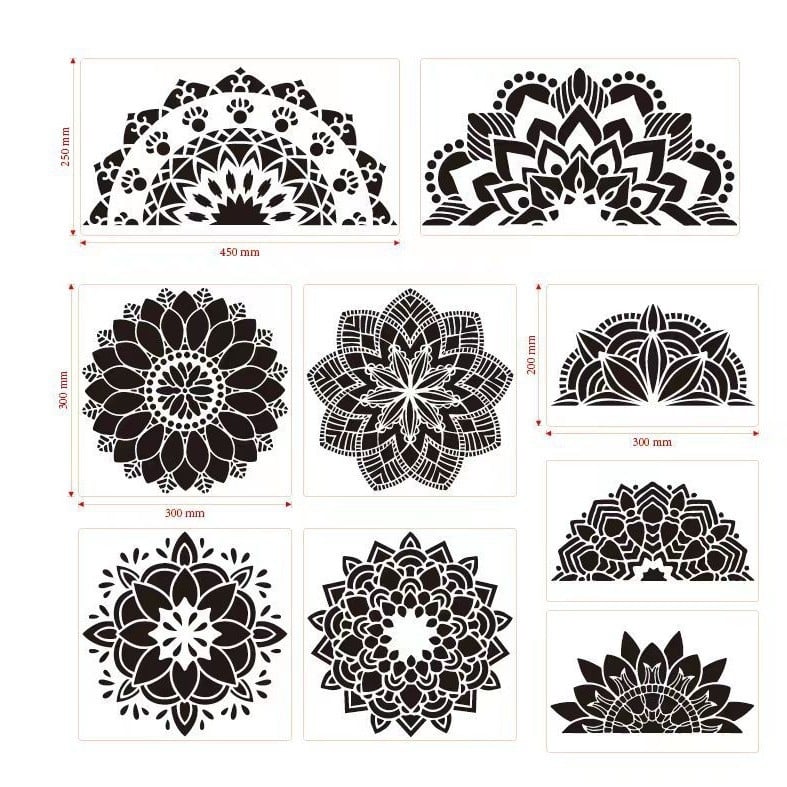 Kit șablon și matriță plastică pentru pictură mandala, decor DIY pe pereți și pietre (PET)
