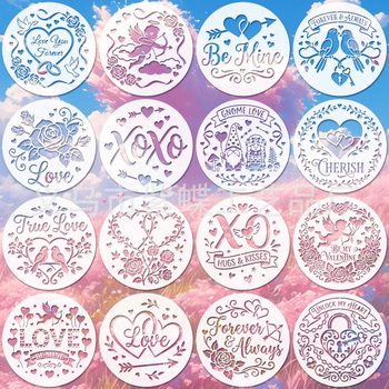 Șablon de pictură din PET pentru Ziua Îndrăgostiților, reutilizabil, model SJX-191, instrument de desen manual