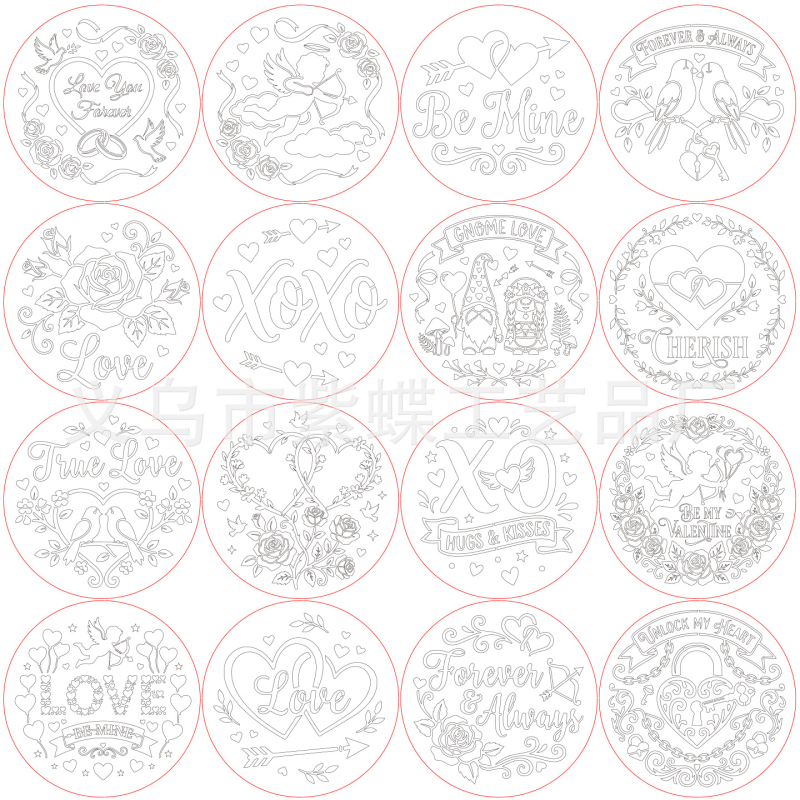 Șablon de pictură din PET pentru Ziua Îndrăgostiților, reutilizabil, model SJX-191, instrument de desen manual