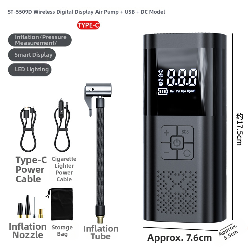 Ασύρματος συμπιεστής αυτοκινήτων αέρα με ψηφιακή οθόνη, προεπιλεγμένη πίεση ελαστικού και αυτόματη διακοπή, 12V, 25 L/min, επαναφορτιζόμενη μπαταρία λιθίου