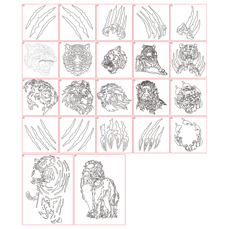 Falra szánt sablon a tigri és oroszlán mancsa nyomával – PET anyag, Purple butterfly márka, üreges kivágás (hollow-out), DIY falidíszhez, import nem engedélyezett, értékesítési területek: egyéb, IP engedély: Nincs