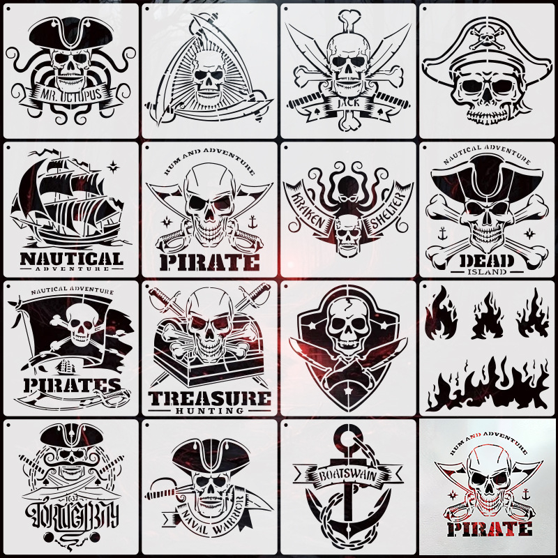 Šablona za crtanje s piratskom lubanjom - PET plastična DIY graffiti šablona