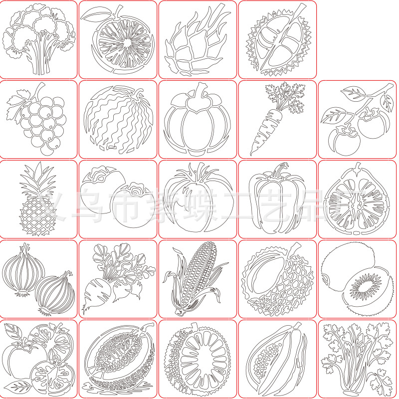 Gyerekeknek DIY kivágásos rajz sablon gyümölcsmintákkal (dinnye és alma) — Anyag PET; Márka Yiwu Purple Butterfly; Import: Nem; Szerzői jogok: Nincs engedélyezve