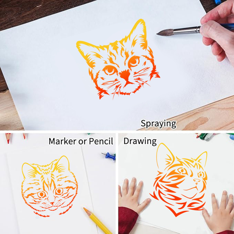 Šablona mačka za DIY sprejanje – kreativna paleta boja i obrazovni priručnik (Brand: Owkjasw; Materijal: PET; IP autorizacija: Ne)