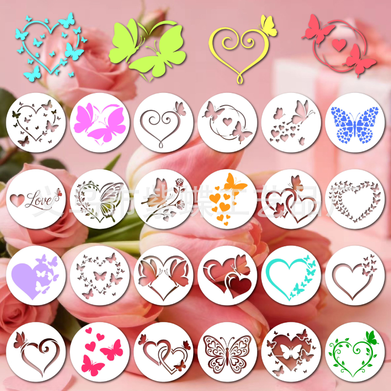 DIY tracing šablona za šuplje sprej slikanje s motivom leptir‑srca, PET materijal, model SJX-193, proizvođač Yiwu City Purple Butterfly Crafts Factory, dobavljač za prekogranični izvoz