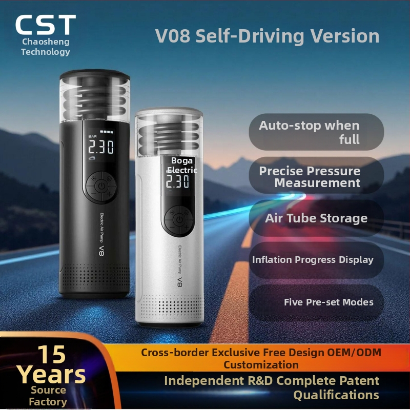 Pompă de pneuri portabilă fără fir pentru autoturisme și motociclete cu afișaj digital, 12V, 25 L/min, 80W, baterie încorporată