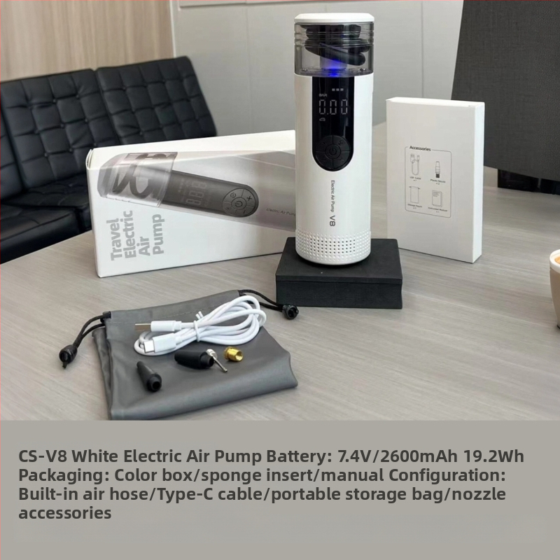 Pompă de pneuri portabilă fără fir pentru autoturisme și motociclete cu afișaj digital, 12V, 25 L/min, 80W, baterie încorporată