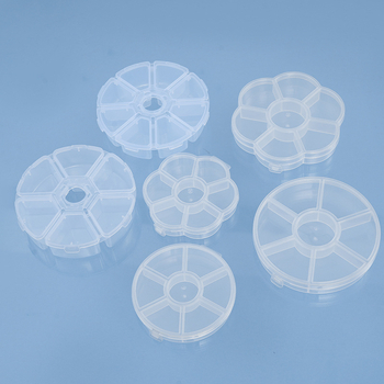 Kerek PP műanyag asztali tároló doboz osztókkal, átlátszó, 1 L kapacitás, 6-8 rekesz