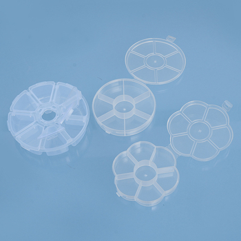 Kerek PP műanyag asztali tároló doboz osztókkal, átlátszó, 1 L kapacitás, 6-8 rekesz