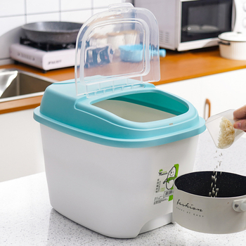 Boxă de depozitare a orezului cu capac etanș, rezistentă la umezeală și dăunători, din plastic PP, capacitate peste 10 litri