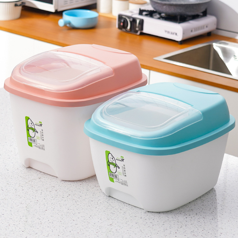 Boxă de depozitare a orezului cu capac etanș, rezistentă la umezeală și dăunători, din plastic PP, capacitate peste 10 litri