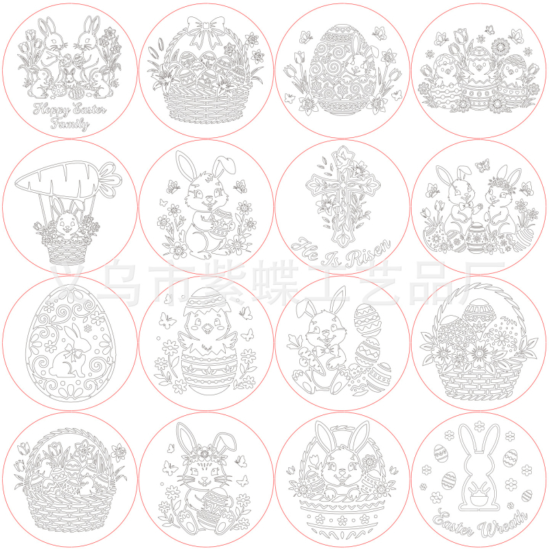 PET sablon erdőben élő nyuszi mintával – kivágott dizájn festéshez és rajzoláshoz, modell SJX-194, Yiwu City Purple Butterfly Crafts Factory