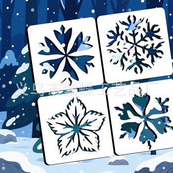 Hópehely ablakdekorációs festő sablon – PET anyag – Márka Yiwu Purple Butterfly Arts and Crafts Factory – IP-engedély nélkül