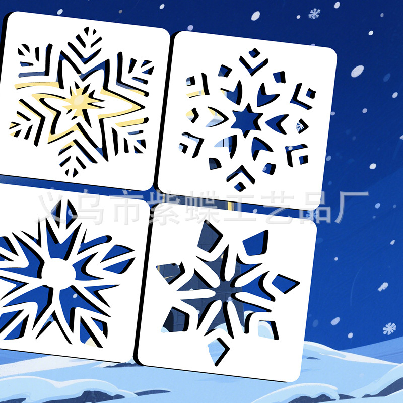 Hópehely ablakdekorációs festő sablon – PET anyag – Márka Yiwu Purple Butterfly Arts and Crafts Factory – IP-engedély nélkül