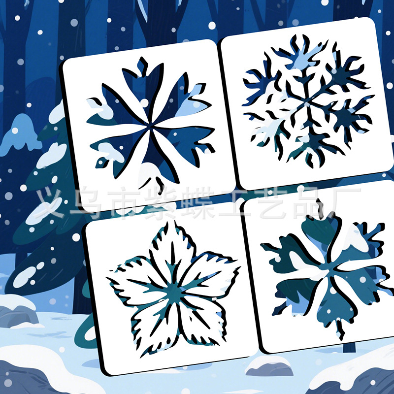 Hópehely ablakdekorációs festő sablon – PET anyag – Márka Yiwu Purple Butterfly Arts and Crafts Factory – IP-engedély nélkül