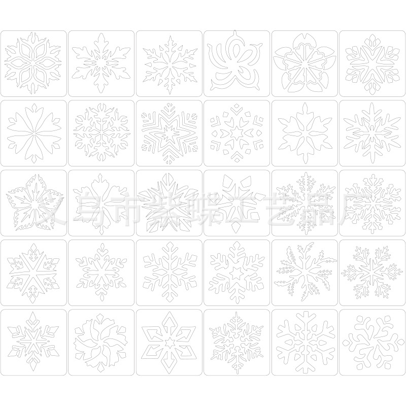 Hópehely ablakdekorációs festő sablon – PET anyag – Márka Yiwu Purple Butterfly Arts and Crafts Factory – IP-engedély nélkül