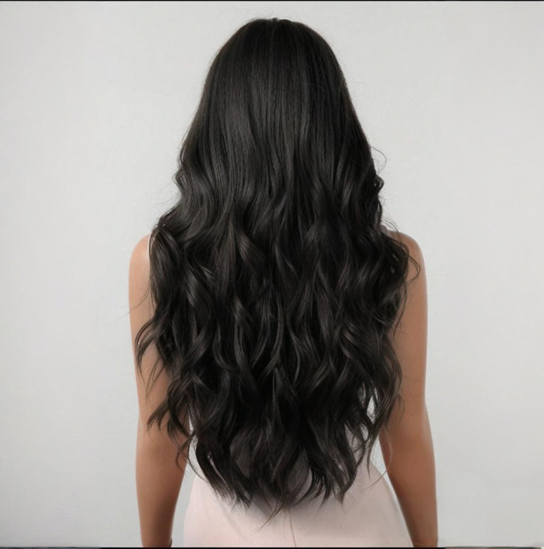 Perucă lungă, bucle mari, cu breton lateral, fibră sintetică rezistentă la căldură, stil natural, modelare facială, pentru femei