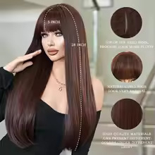 Perucă pentru femei, păr ușor buclat, fibră din mătase rezistentă la temperaturi înalte, set complet pentru cap, model YX081, aspect natural