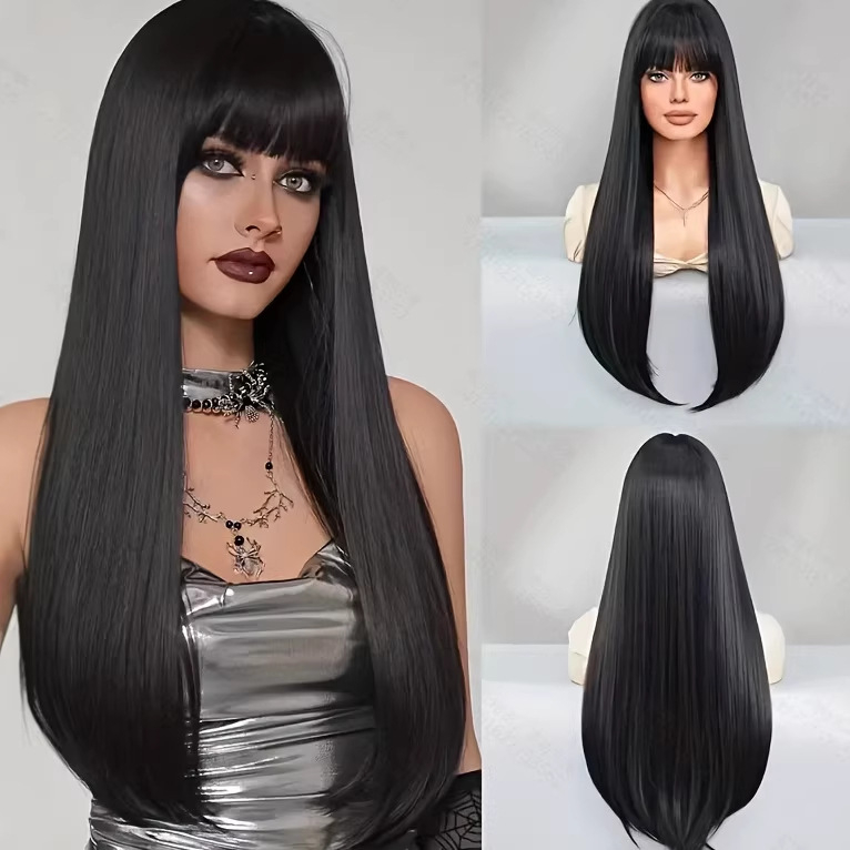 Perucă pentru femei, păr ușor buclat, fibră din mătase rezistentă la temperaturi înalte, set complet pentru cap, model YX081, aspect natural