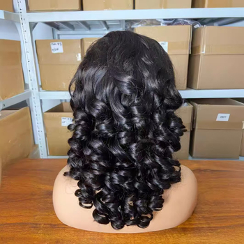 Hosszú göndör paróka valódi hajból, elülső csipkés rész – Bell Roll modell, kézzel készült, festhető és permelhető