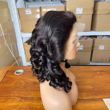 Hosszú göndör paróka valódi hajból, elülső csipkés rész – Bell Roll modell, kézzel készült, festhető és permelhető