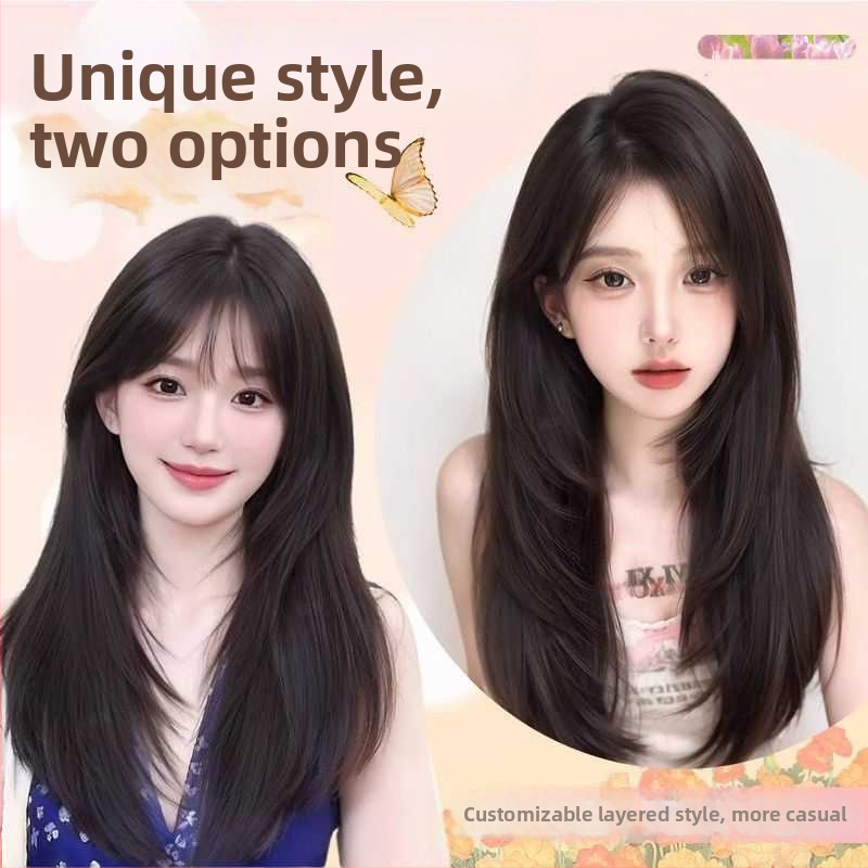Perucă pentru femei, volum natural, parte liberă, franjuri: drept sau înclinate, model M633, fibre sintetice rezistente la temperaturi